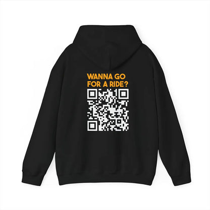 "Wanna go for a ride?" QR Code Black Hoodie