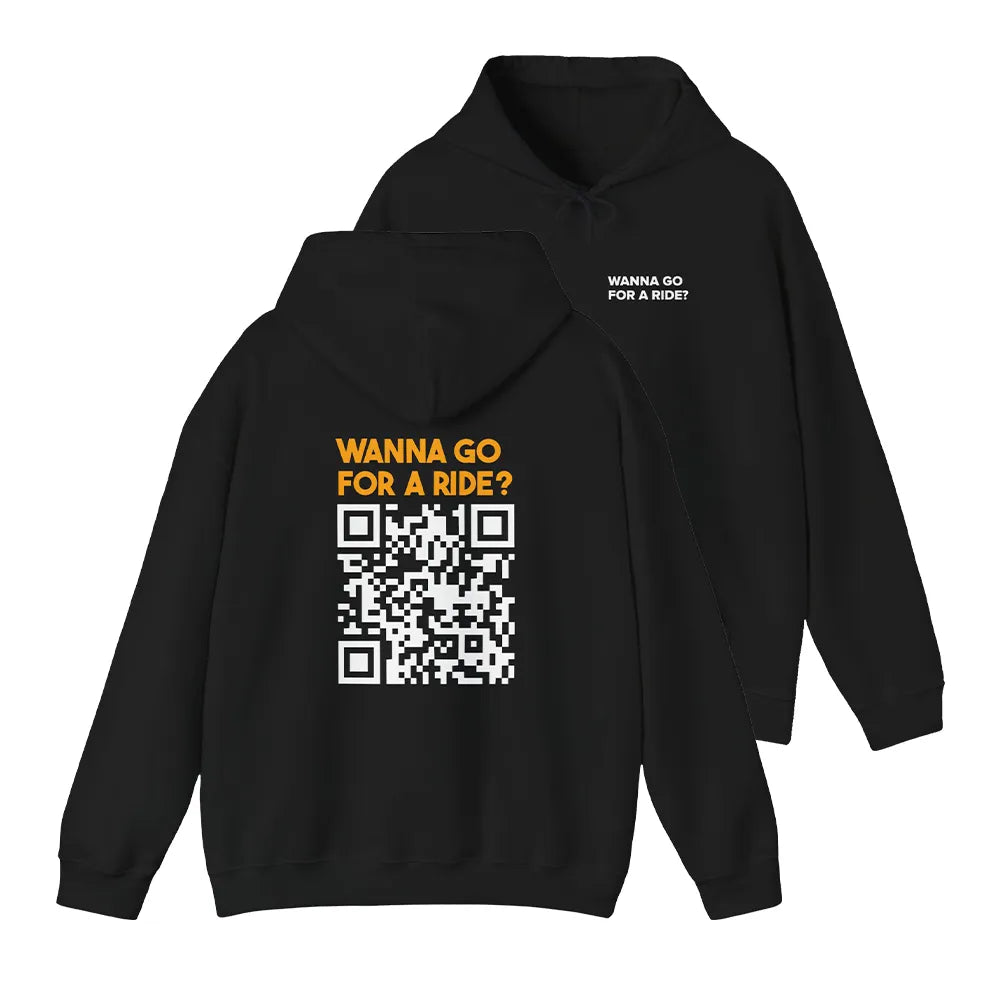 "Wanna go for a ride?" QR Code Black Hoodie